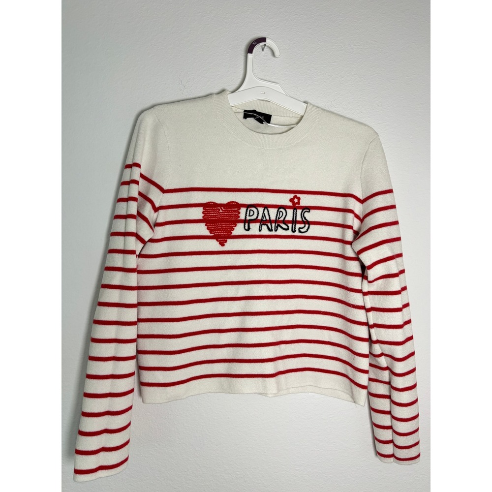 Calligraphie Paris Heart Striped Sweater Womens Large White Red Knit Top L